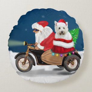 Westie's Festive Ride: Der Weihnachtsmann auf eine Rundes Kissen