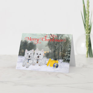 Westies in der Winterzeit Feiertagskarte