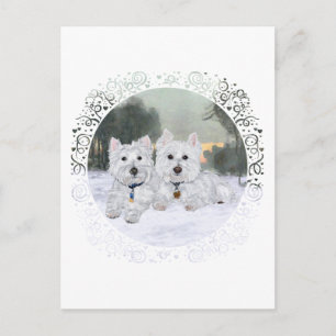 Westies in der Winterzeit Postkarte