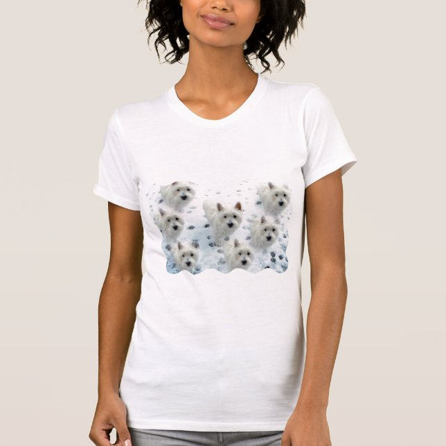 Westies in Schneespaß T - Shirt für theWestie (Vorderseite)