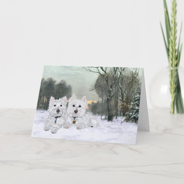 Westies in Wintertime Feiertagskarte (Vorderseite)