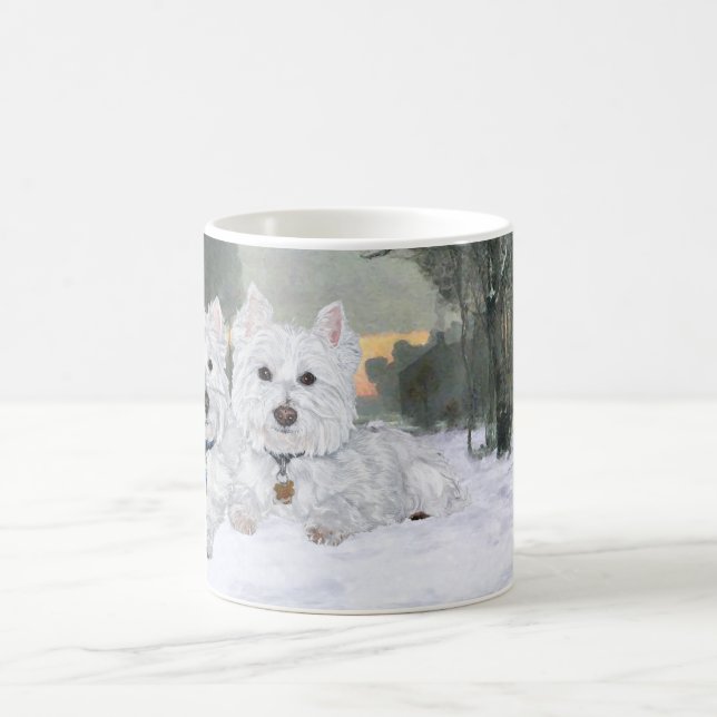 Westies in Wintertime Kaffeetasse (Mittel)