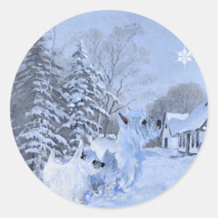 Westies lieben die Winterzeit Runder Aufkleber