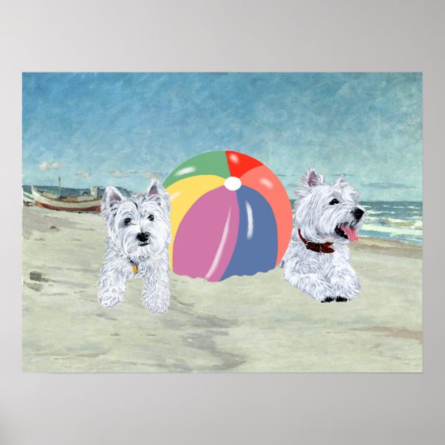 Westies mit einem Beach Ball Poster (Vorne)