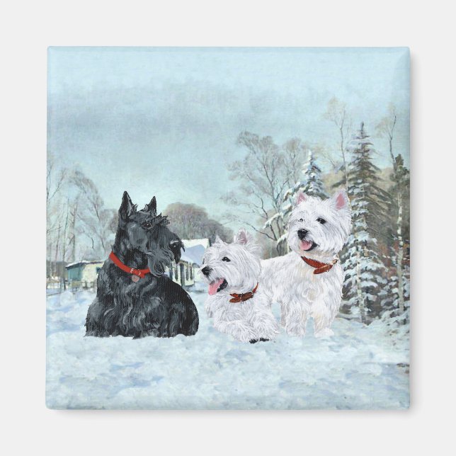 Westies & Scottie in Wintertime Magnet (Vorne)