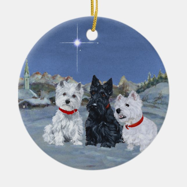 Westies und ein schottisches Weihnachtsfest Keramik Ornament (Vorne)