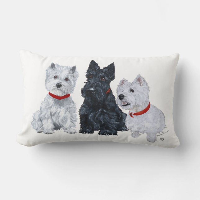Westies und ein Scottie Together Lendenkissen (Vorderseite)