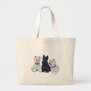 Westies und ein Scottie zusammen Jumbo Stoffbeutel