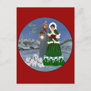 Westies und Familienweihnachtslieder Feiertagspostkarte