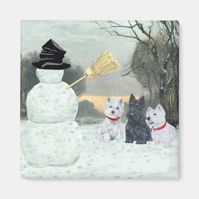 Westies und Schottland mit Snowman Magnet (Vorne)