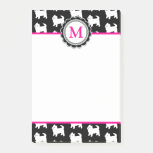 Westies Westhochland-Terrier-Muster mit Monogramm Post-it Klebezettel
