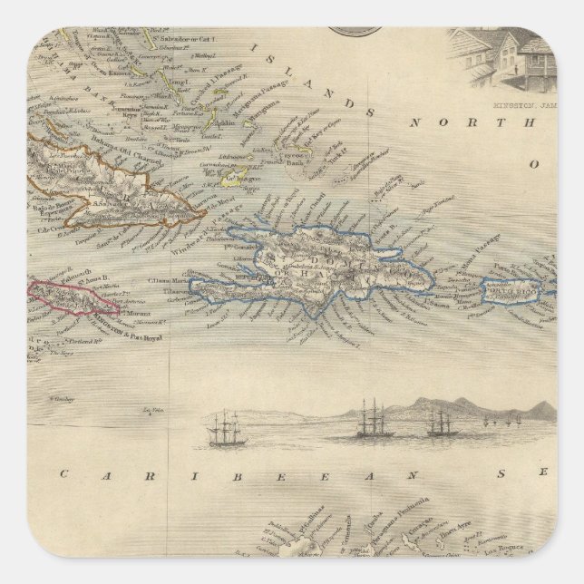 Westindische Inseln 3 Quadratischer Aufkleber (Vorderseite)
