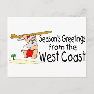 Westküste Grüße Surfing Santa Feiertagspostkarte