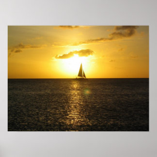 Westküste von Aruba Sunset Sailboat auf Horizon Poster