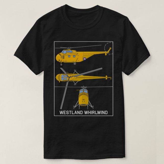 Westland Whirlwind British Yellow Helicopter Diagr T-Shirt (Design vorne)