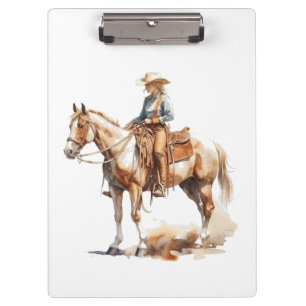 Westliche Aquarell-Blondine-Cowgirl, individuell Klemmbrett