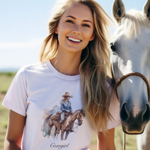 Westliche Aquarell-Braunhaar-Cowgirl, individuell T-Shirt