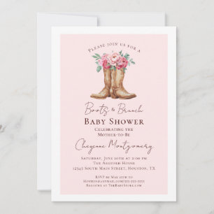 Westliche Babyparty Rosa Florale Stiefel und Brunc Einladung
