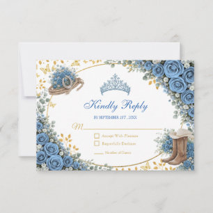 Westliche Blaue Rosen Goldenes Land Quinceañera RSVP Karte