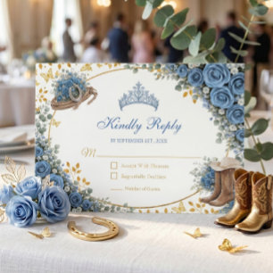 Westliche Blaue Rosen Goldenes Land Quinceañera RSVP Karte