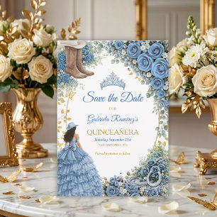 Westliche Blaue Rosen Goldenes Land Quinceañera Save The Date
