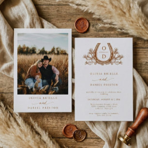 Westliche Boho-Pampasgras-Hufeisen-Foto-Hochzeit Einladung