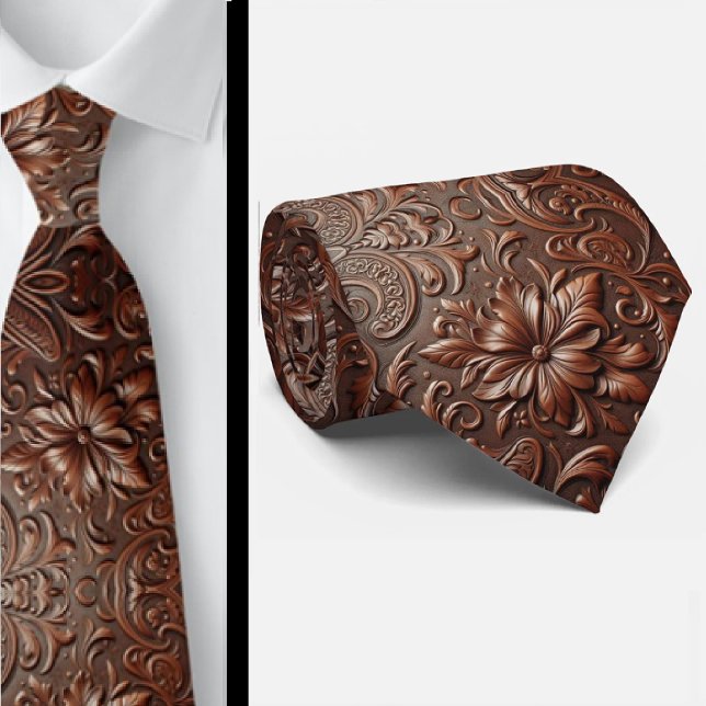 Westliche braune Kunstleder-Tie mit Werkzeugmuster Krawatte (Von Creator hochgeladen)