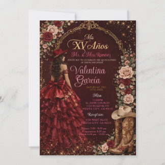 WESTLICHE Burgund Quinceañera-Einladung Einladung