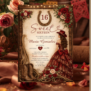 Westliche Burgunderrote Blumenprinzessin Sweet Six Einladung