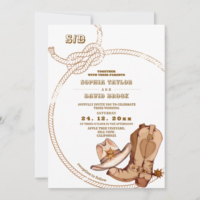 westliche Cowboy-Rustico-Hochzeit  Einladung (Vorderseite)