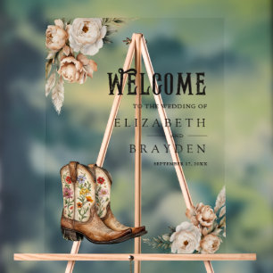 Westliche Cowboy-Stiefel Florale Hochzeitsbegrüßun Acrylschild