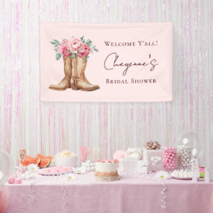 Westliche Cowgirl-Brautparty - Rosa Blumengruß Banner