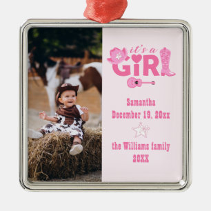 Westliche Cowgirl Es ist ein Mädchen Rosa Karo-Bab Ornament Aus Metall