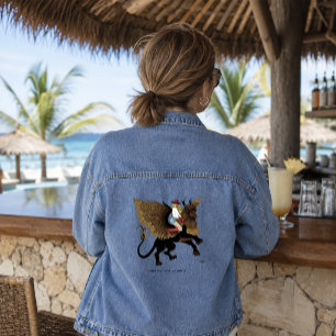 Westliche Cowgirl geflügelter Löwe Greif Fantasy R Jeansjacke