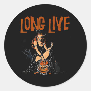 westliche Cowgirl-Halloween-Retro-Hexen Runder Aufkleber