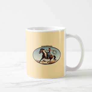 Westliche Frau Cowgirl auf einem Pferd mit einem S Kaffeetasse