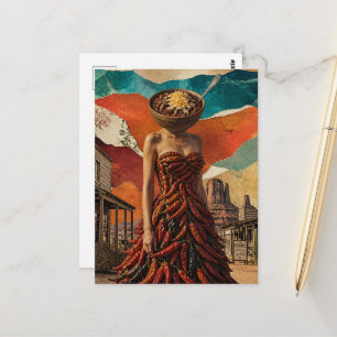 Westliche Frau mit Chili-Schüssel als Kopf Surreal Postkarte