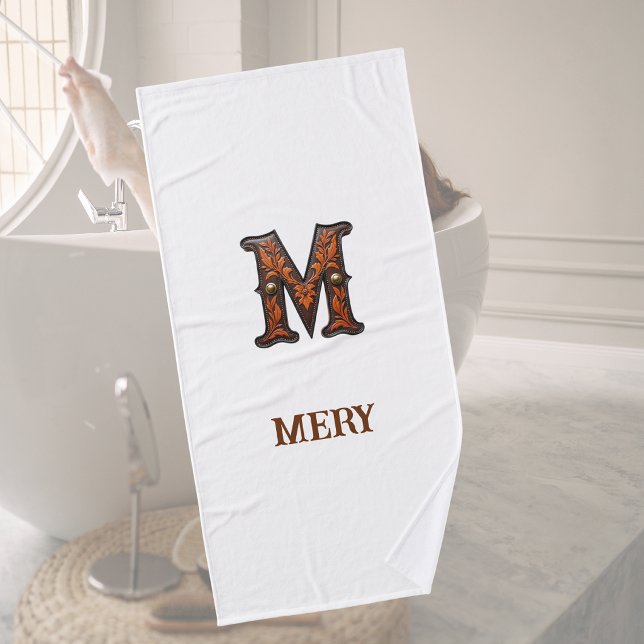 Westliche geprägte Lederinitialen-Monogramm M Badehandtuch (Von Creator hochgeladen)