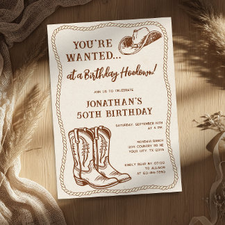 Westliche handgezeichnete Cowboystiefel-Geburtstag Einladung