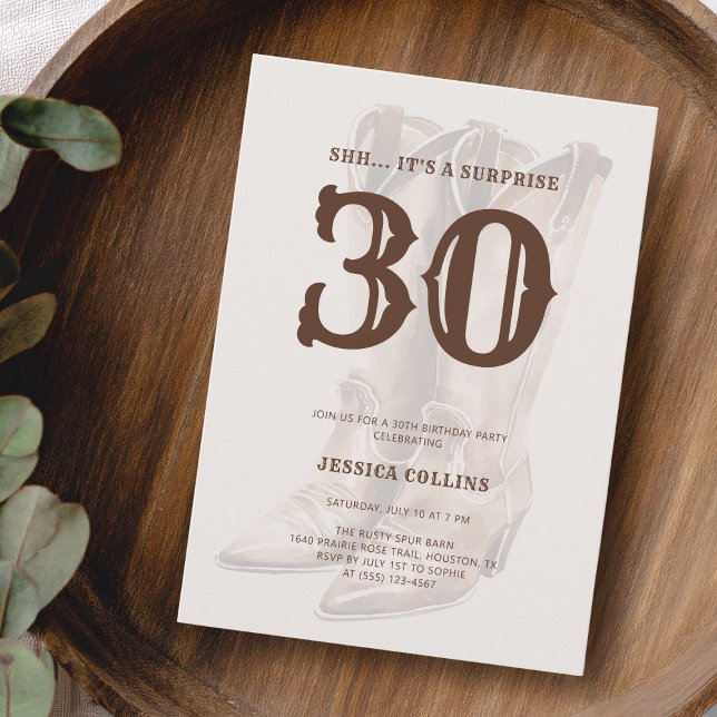 Westliche ländliche rustikale 30. Geburtstagsfeier Einladung (Western Brown Rustic Country 30th Birthday Party Invitation)