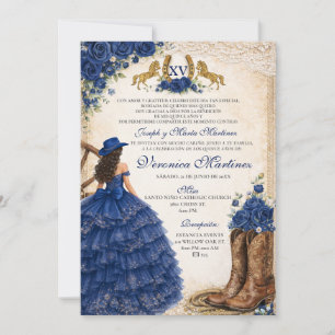 Westliche Navy-Blau-Blumen-Prinzessin Sweet 15 Jah Einladung