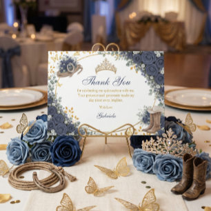 Westliche Navy-Blau-Rosen Goldenes Land Quinceañer Dankeskarte