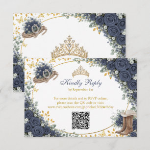 Westliche Navy-Blauen Rosen Goldenes Land Quinceañ RSVP Karte