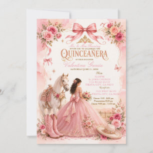 Westliche Pferd Rosa Charra Quinceañera Einladung