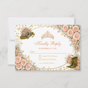 Westliche Pfirsichrosen Golden Country Quinceañera RSVP Karte