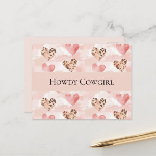 Westliche Pink Creme Cowgirl-Herzen Postkarte