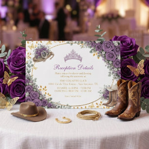 Westliche Purpurrosen Goldenes Land Quinceañera Begleitkarte