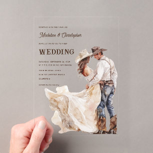 Westliche Ranch-Hochzeitseinladung Acryleinladungen