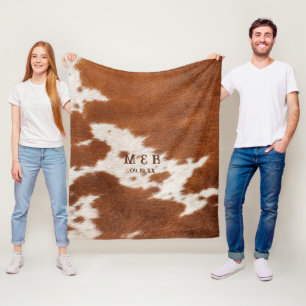 Westliche Rindsleder-Textur-Hochzeitspaar-Initiale Fleecedecke