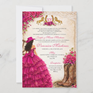 Westliche rosa Blumenmädchen-Prinzessin Sweet 15 J Einladung
